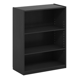 Pemberly Row 3-Tier Bookcase in Bookshelf with Adjustable Shelves in Blackwood