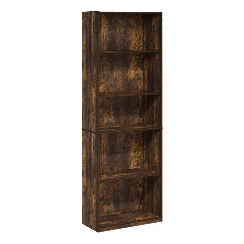 Pemberly Row 5-Tier Bookcase in Bookshelf with Adjustable Shelves in Amber Pine
