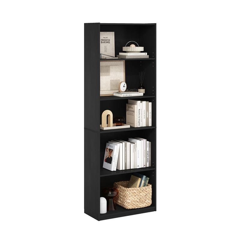 Pemberly Row 5-Tier Bookcase in Bookshelf with Adjustable Shelves in Blackwood