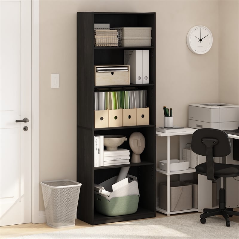 Pemberly Row 5-Tier Bookcase in Bookshelf with Adjustable Shelves in Blackwood