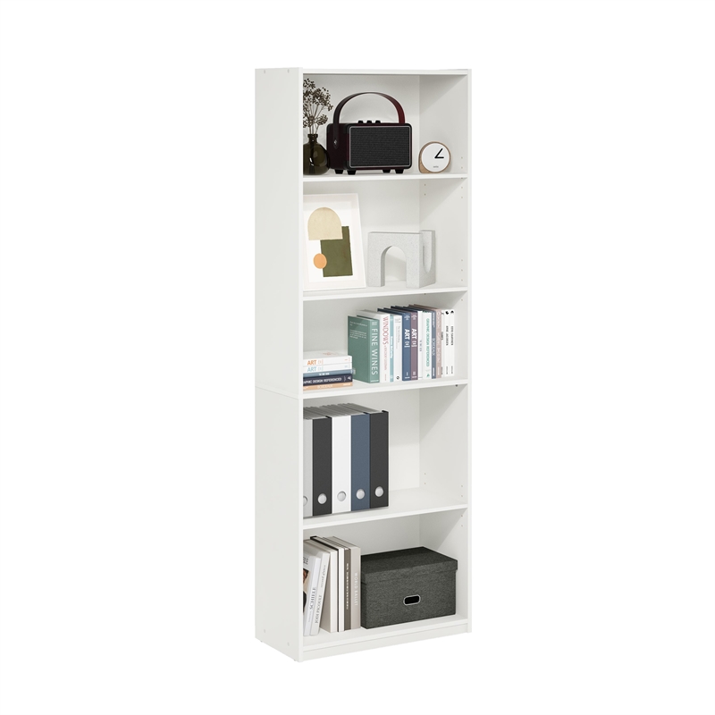 Pemberly Row 5-Tier Bookcase in Bookshelf with Adjustable Shelves in White