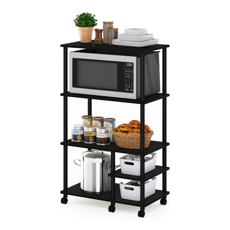 Pemberly Row Turn-N-Tube 4-Tier Toolless Kitchen Shelf Cart in Americano/Black
