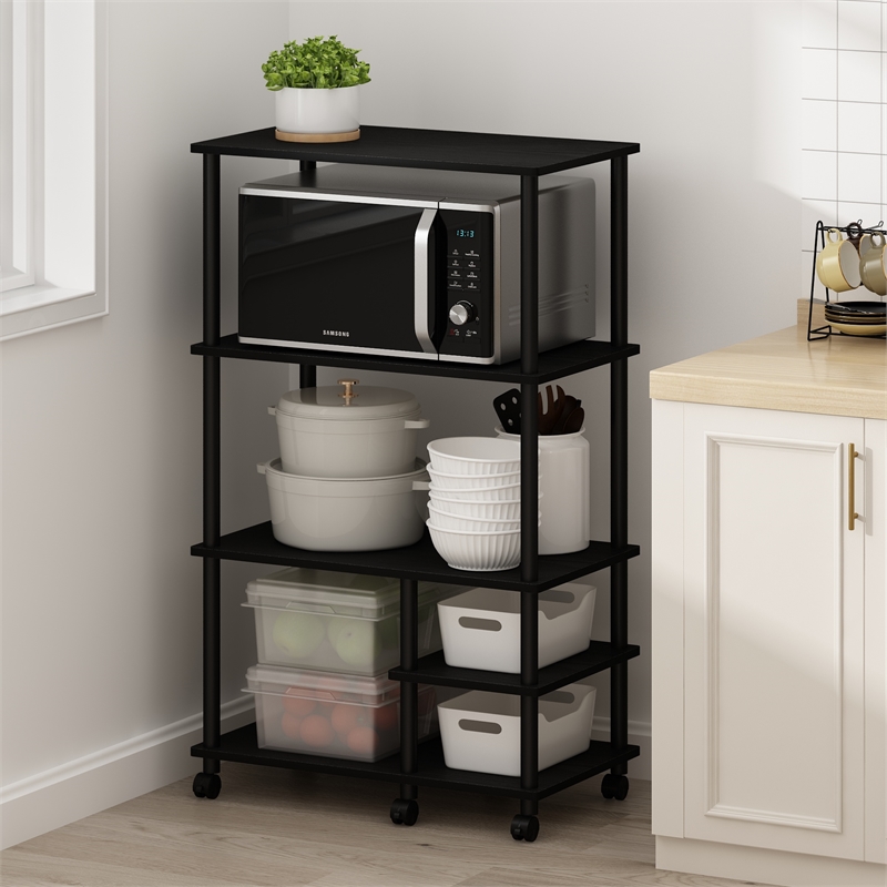 Pemberly Row Turn-N-Tube 4-Tier Toolless Kitchen Shelf Cart in Americano/Black