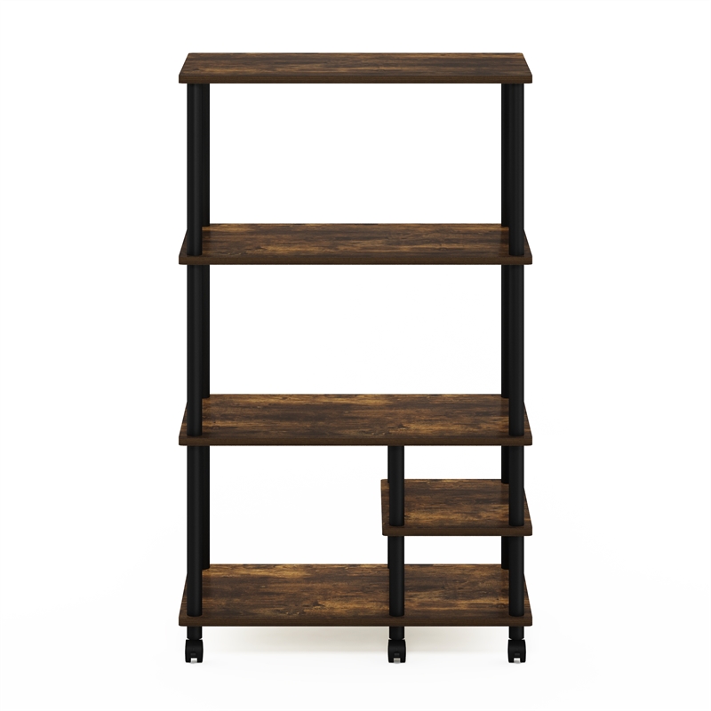 Pemberly Row Turn-N-Tube 4-Tier Toolless Kitchen Shelf Cart in Amber Pine/Black