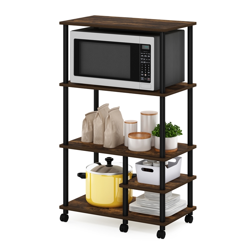 Pemberly Row Turn-N-Tube 4-Tier Toolless Kitchen Shelf Cart in Amber Pine/Black