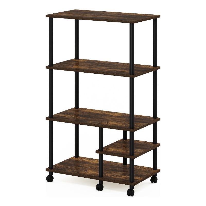 Pemberly Row Turn-N-Tube 4-Tier Toolless Kitchen Shelf Cart in Amber Pine/Black