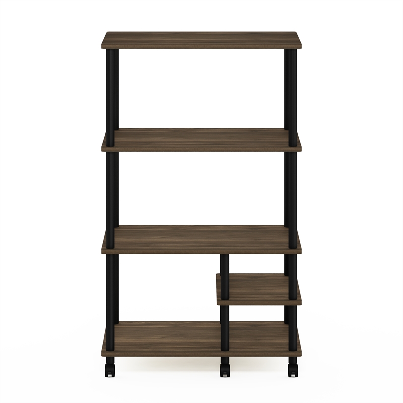 Pemberly Row Turn-N-Tube 4-Tier Kitchen Shelf Cart in Columbia Walnut/Black