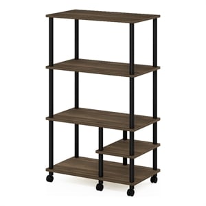 Pemberly Row Turn-N-Tube 4-Tier Kitchen Shelf Cart in Columbia Walnut/Black