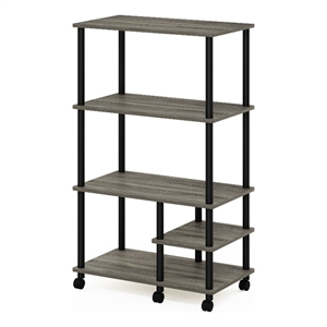 Pemberly Row Turn-N-Tube 4-Tier Kitchen Shelf Cart in French Oak Gray/Black