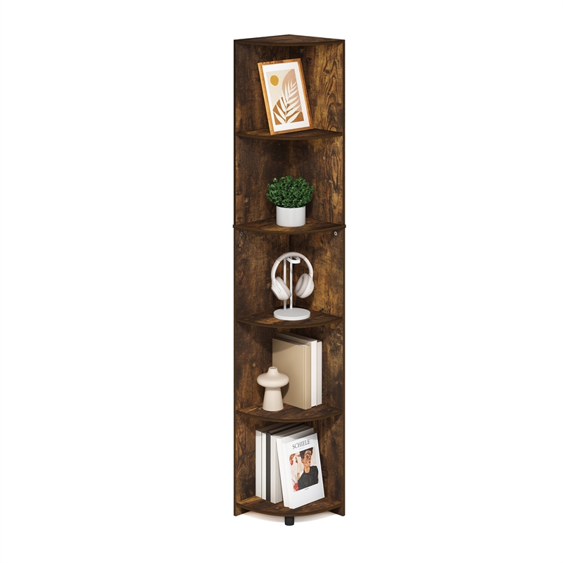 Pemberly Row 5-Tier Corner Shelf Bookcase in Bookshelf in Amber Pine