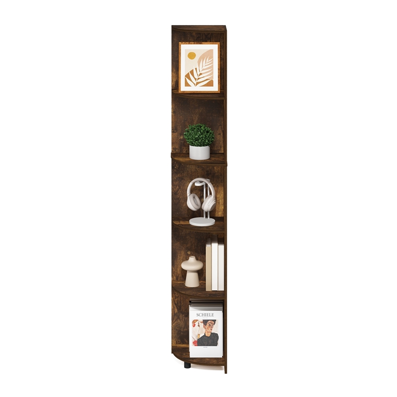 Pemberly Row 5-Tier Corner Shelf Bookcase in Bookshelf in Amber Pine