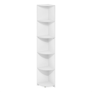 Pemberly Row 5-Tier Corner Shelf Bookcase in Bookshelf in White