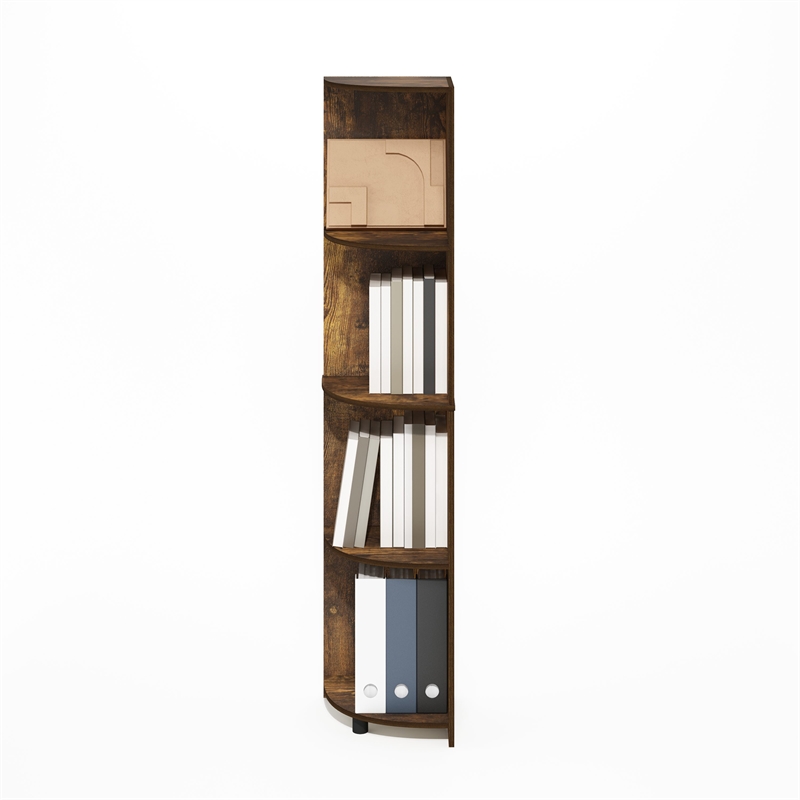 Pemberly Row 4-Tier Corner Shelf Bookcase in Bookshelf in Amber Pine