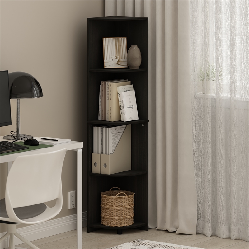 Pemberly Row 4-Tier Corner Shelf Bookcase in Bookshelf in Espresso