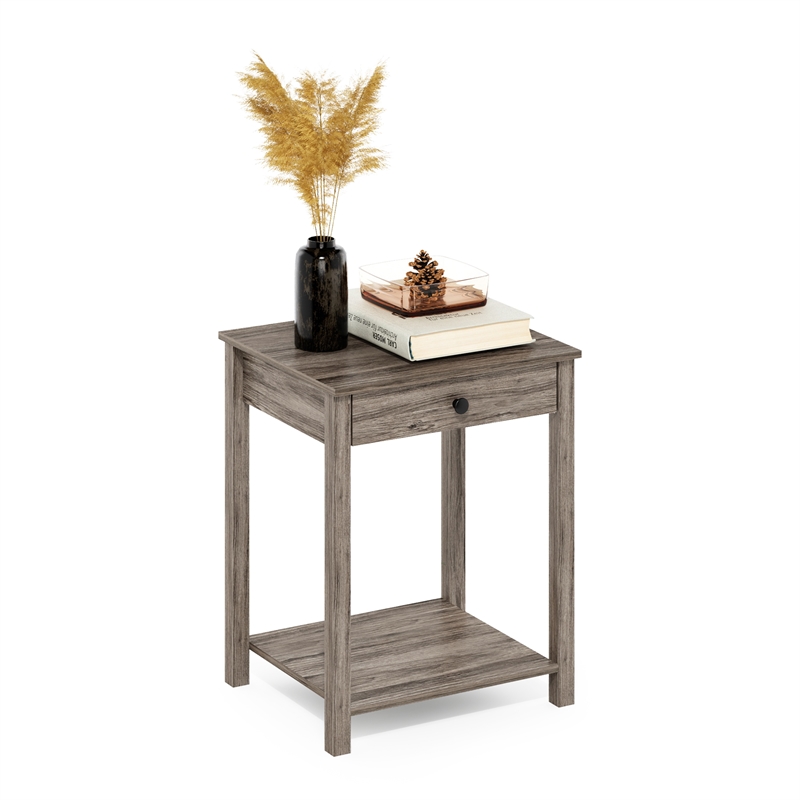 Pemberly Row Contemporary Side Table with Drawer in Rustic Oak