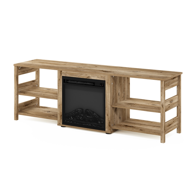 Pemberly Row Classic 70-inch TV Stand with Fireplace in Flagstaff Oak