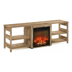 Pemberly Row Classic 70-inch TV Stand with Fireplace in Flagstaff Oak