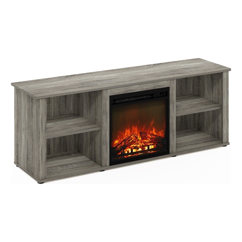 Pemberly Row 60-inch TV Stand with Fireplace in French Oak Gray