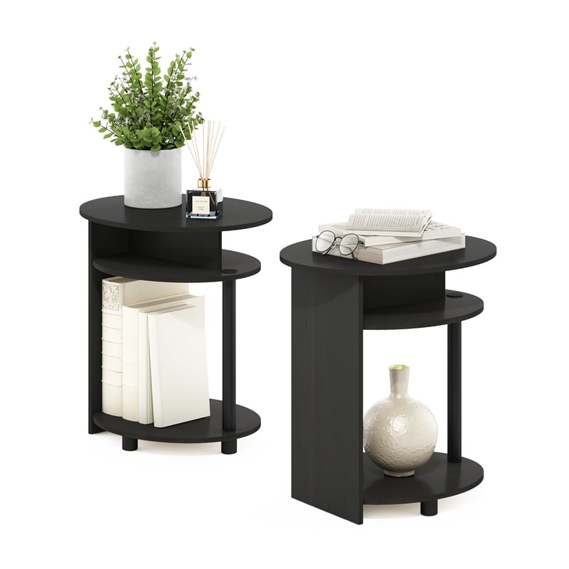 Pemberly Row Wood Simple Design Oval End Table in Walnut/Black (Set of 2)