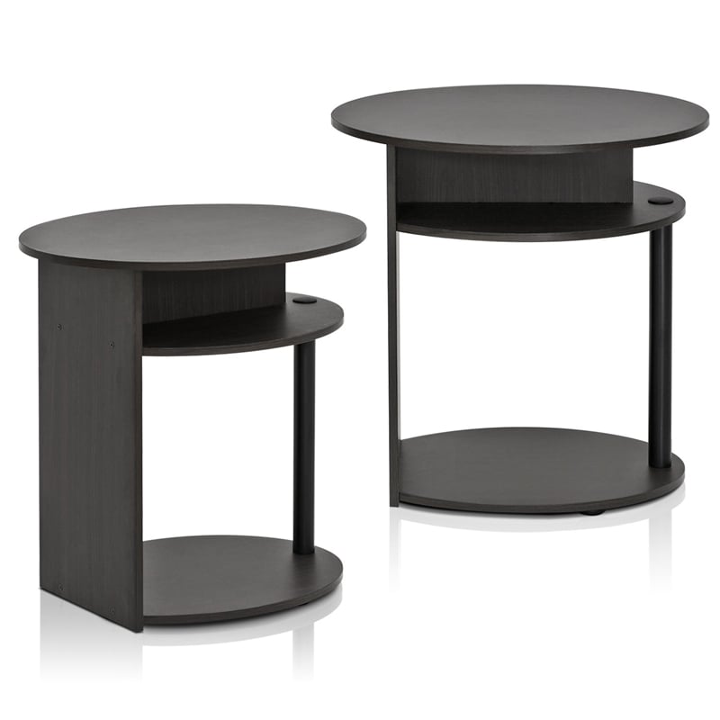 Pemberly Row Wood Simple Design Oval End Table in Walnut/Black (Set of 2)
