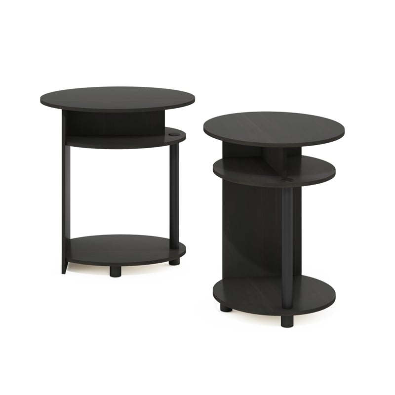 Pemberly Row Wood Simple Design Oval End Table in Walnut/Black (Set of 2)