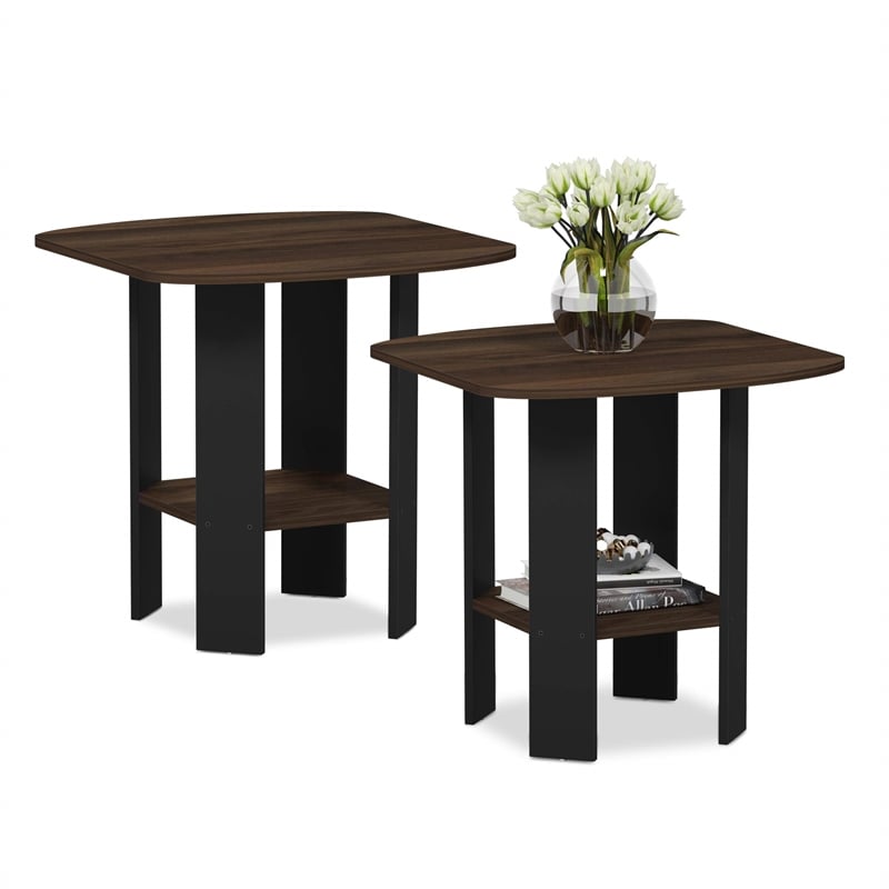 Pemberly Row Engineered Wood End Table in Columbia Walnut/Black (Set of 2)
