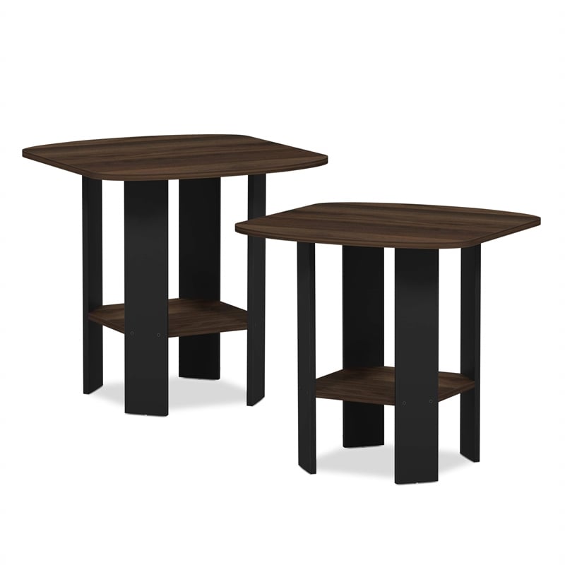 Pemberly Row Engineered Wood End Table in Columbia Walnut/Black (Set of 2)