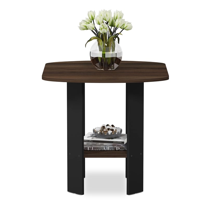 Pemberly Row Engineered Wood End Table in Columbia Walnut/Black (Set of 2)