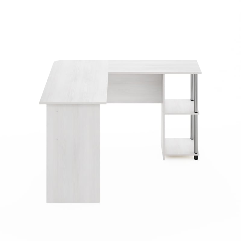 Pemberly Row L-Shape Desk with Stainless Steel Tubes in White Oak