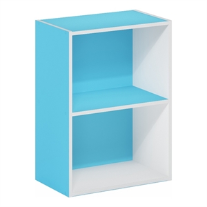 Pemberly Row Contemporary 2-Tier Open Shelf Bookcase in Light Blue/White
