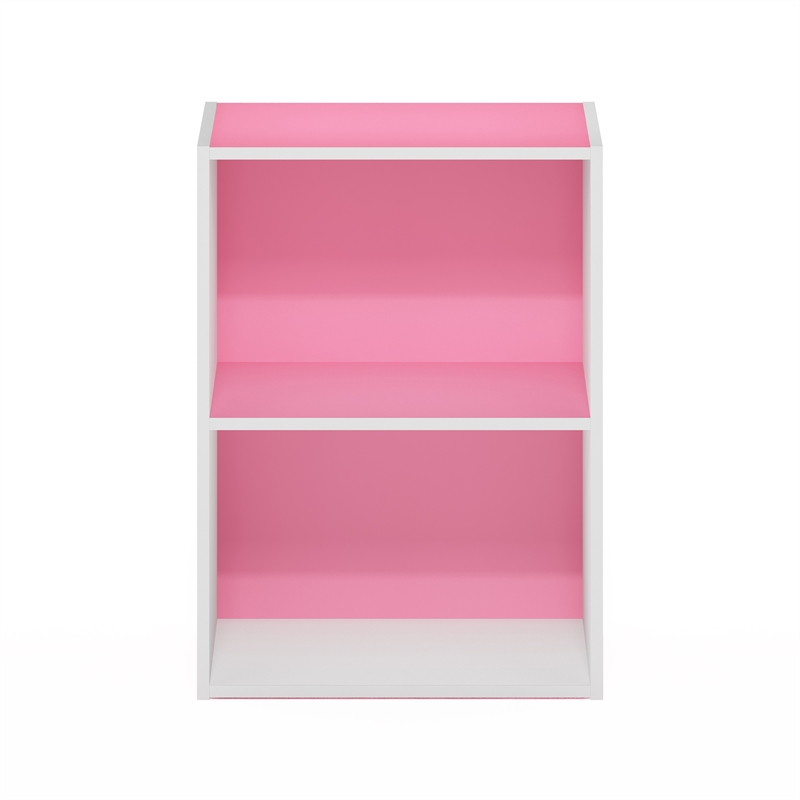 Pemberly Row Contemporary 2-Tier Open Shelf Bookcase in Pink/White