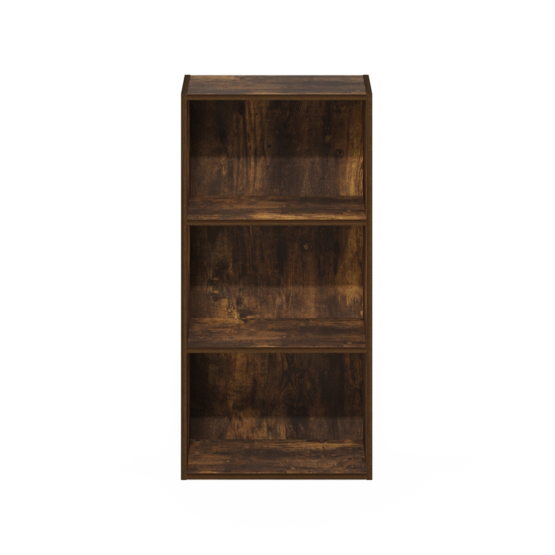 Pemberly Row Contemporary 3-Tier Open Shelf Bookcase in Amber Pine