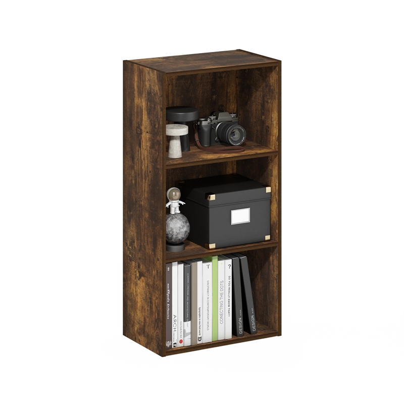 Pemberly Row Contemporary 3-Tier Open Shelf Bookcase in Amber Pine