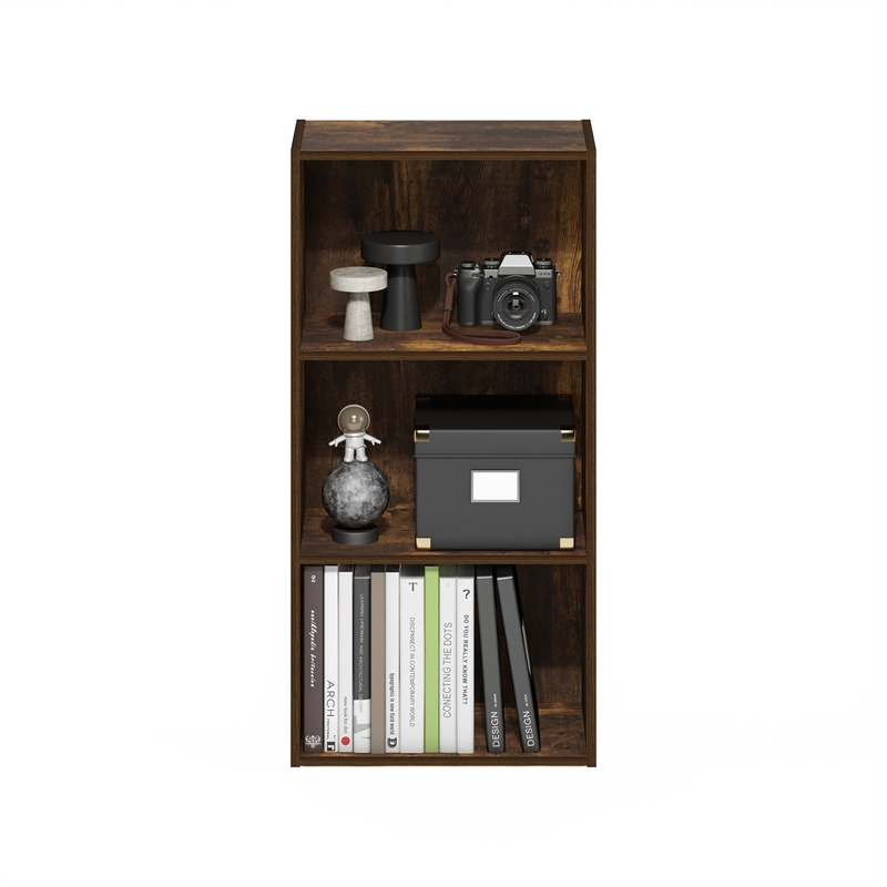 Pemberly Row Contemporary 3-Tier Open Shelf Bookcase in Amber Pine
