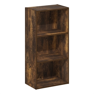 Pemberly Row Contemporary 3-Tier Open Shelf Bookcase in Amber Pine