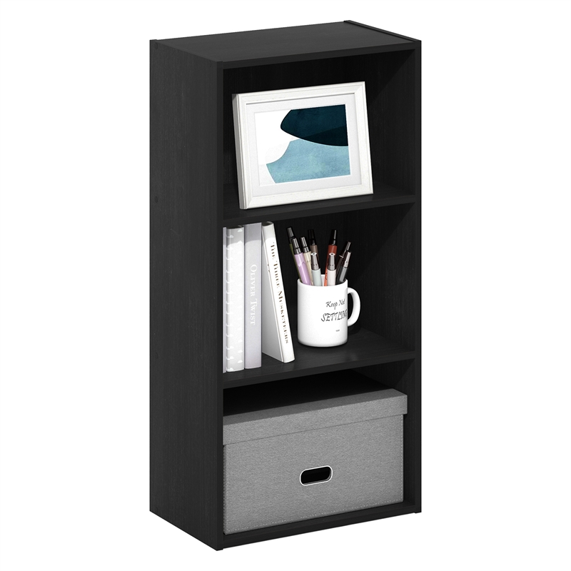 Pemberly Row Contemporary 3-Tier Open Shelf Bookcase in Blackwood