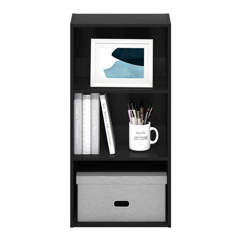 Pemberly Row Contemporary 3-Tier Open Shelf Bookcase in Blackwood