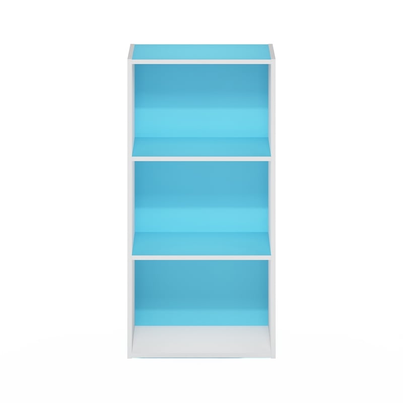 Pemberly Row Contemporary 3-Tier Open Shelf Bookcase in Light Blue/White