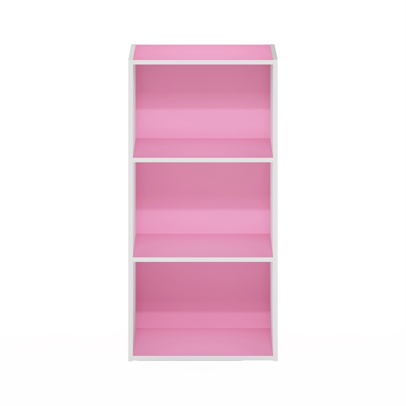 Pemberly Row Contemporary 3-Tier Open Shelf Bookcase in Pink/White