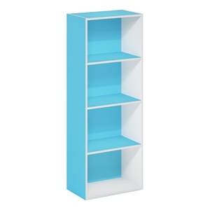 Pemberly Row Contemporary 4-Tier Open Shelf Bookcase in Light Blue/White