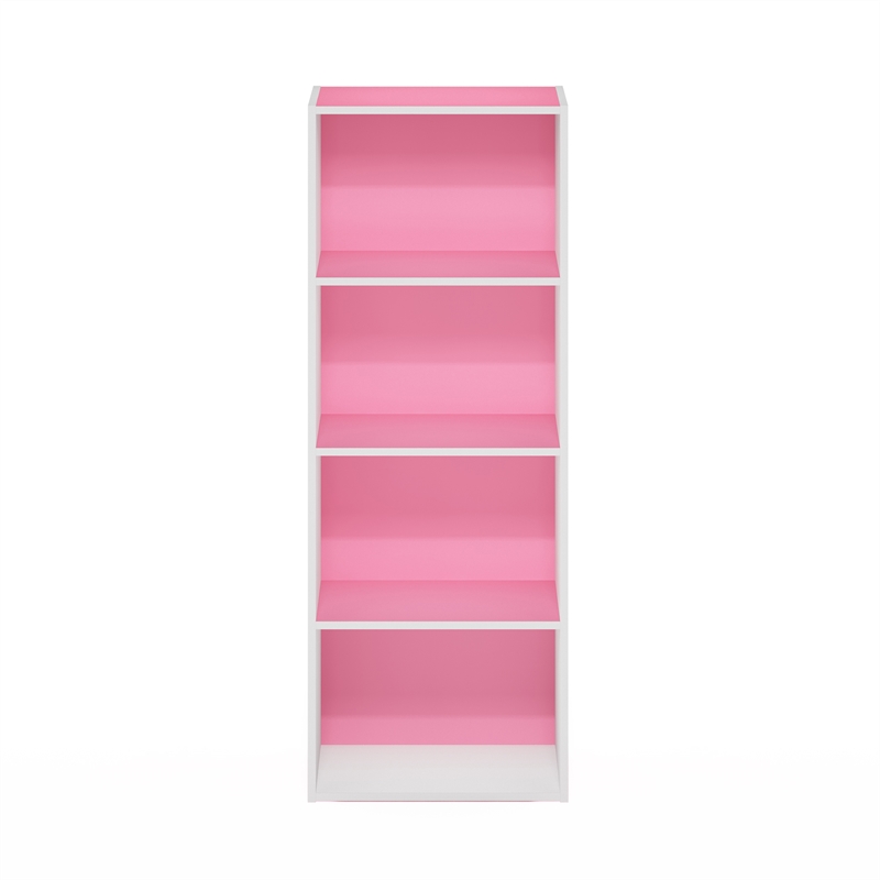 Pemberly Row Contemporary 4-Tier Open Shelf Bookcase in Pink/White