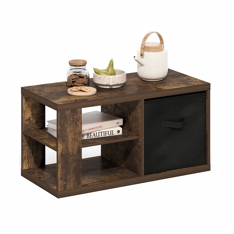 Pemberly Row Contemporary Coffee Table with Storage Bin in Amber Pine