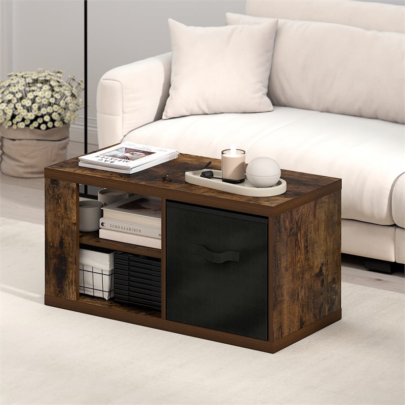 Pemberly Row Contemporary Coffee Table with Storage Bin in Amber Pine