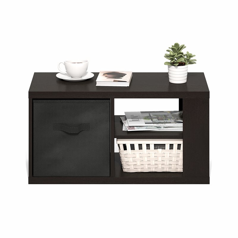 Pemberly Row Contemporary Coffee Table with Storage Bin in Dark Oak