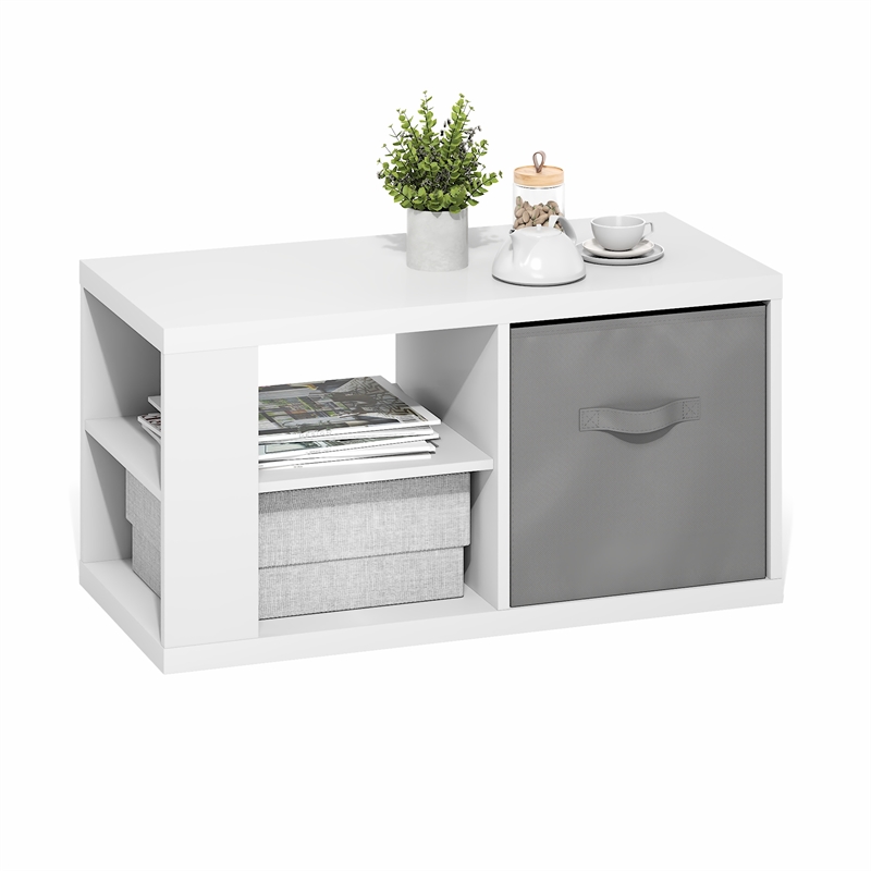 Pemberly Row Contemporary Coffee Table with Storage Bin in White