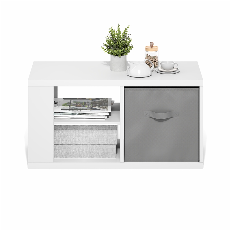 Pemberly Row Contemporary Coffee Table with Storage Bin in White
