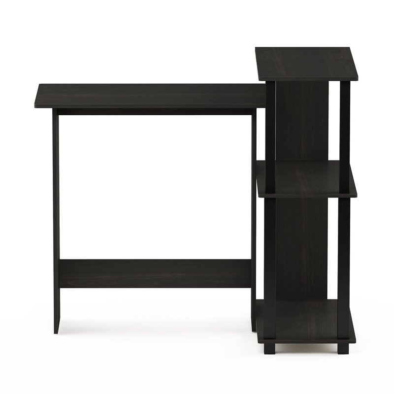 Pemberly Row Wood Corner Computer Desk with Bookshelf in Espresso/Black