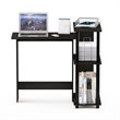 Pemberly Row Wood Corner Computer Desk with Bookshelf in Espresso/Black
