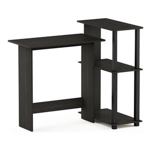 Pemberly Row Wood Corner Computer Desk with Bookshelf in Espresso/Black