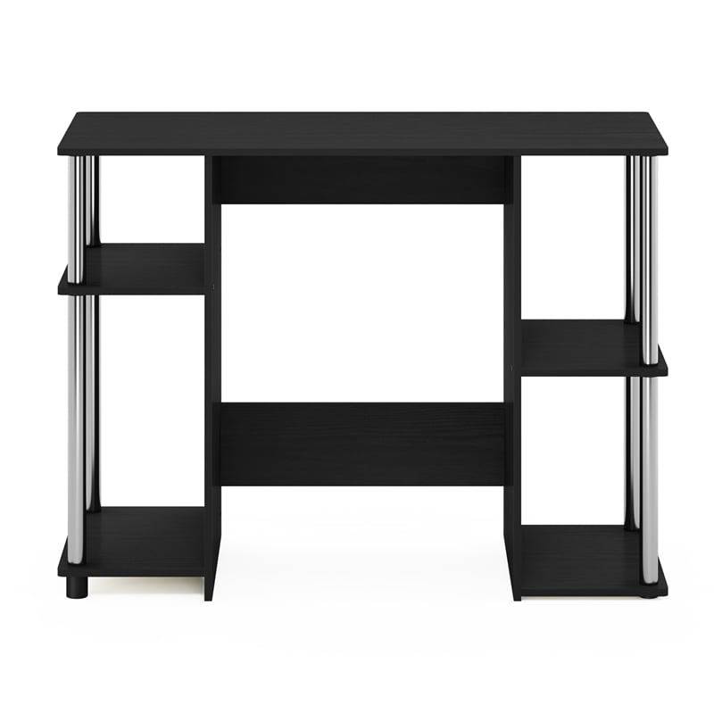 Pemberly Row Compact Computer/Study Desk in Americano in Stainless Steel Tubes